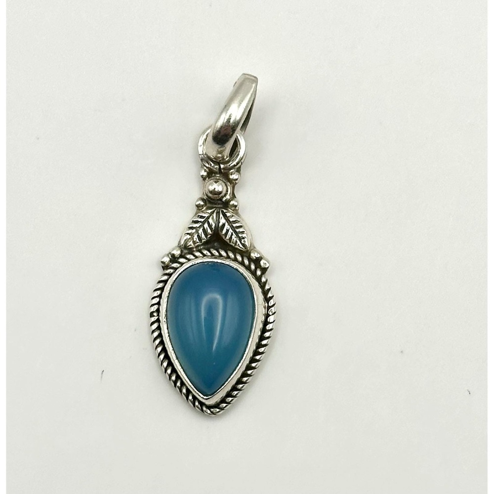 Dainty Blue Chalcedony‎ Sterling Silver Pendant